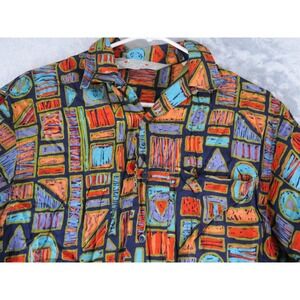Vintage Nik Nik Shirt Mens Small Multicolor‎ Geometric Print Rayon Button Up 90s